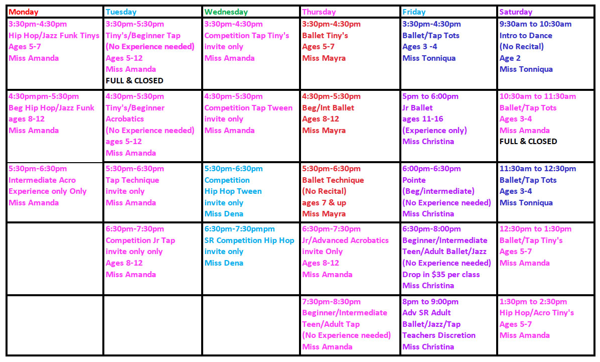 25-26 Winter schedule